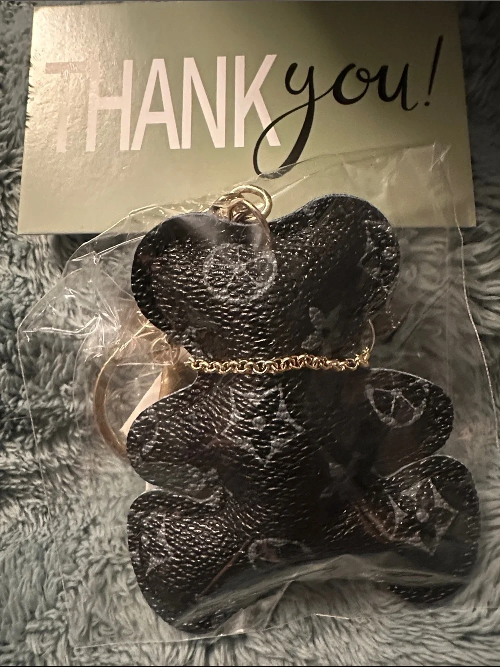 Fashion Jewelry Black Teddy Bear Keychain charm with Gold Chain Accent